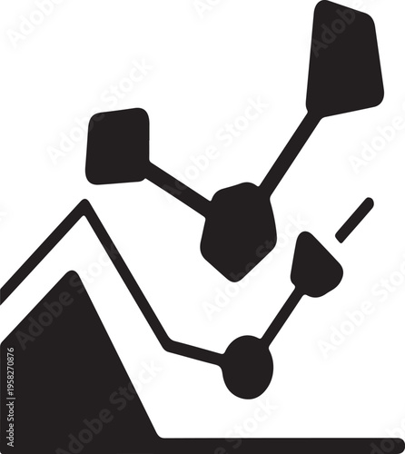 Black and white graph icon with abstract shapes