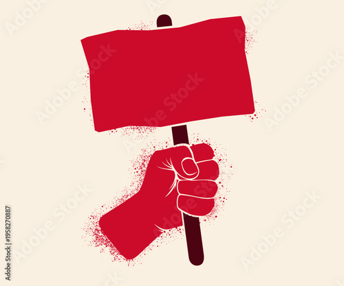 Vector icon of hand holding a poster. Protest.