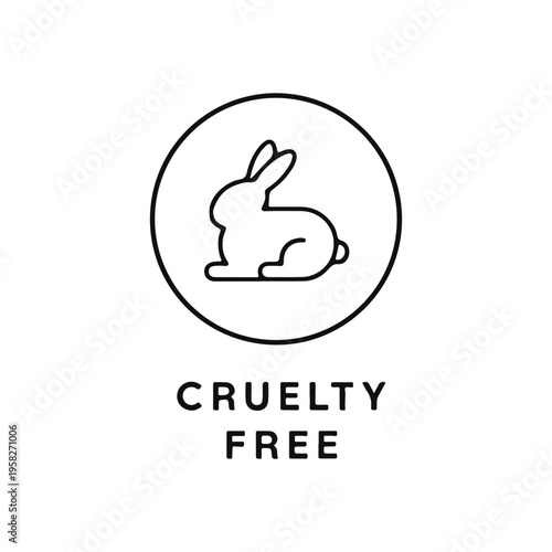 Cruelty Free Rabbit Circle Line Icon Black Vector Outline Not Tested On Animals Cosmetic Badge