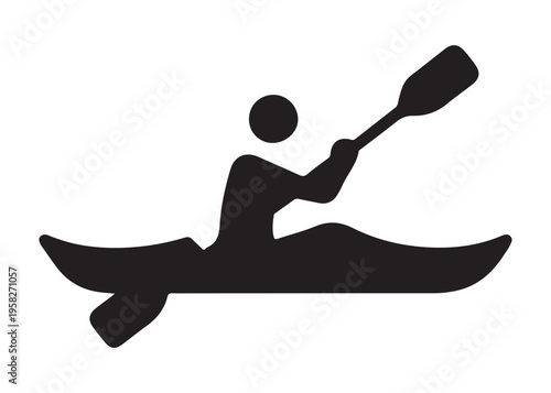 paddling kayak  logo silhouette vector, canoe lake log silhouette illustration, kayak boat silhouettes logo, kayak silhouette logo, canoeing and kayaking logo silhouette design on white background