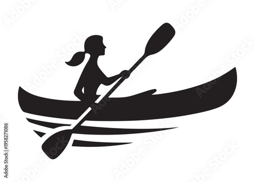paddling kayak  logo silhouette vector, canoe lake log silhouette illustration, kayak boat silhouettes logo, kayak silhouette logo, canoeing and kayaking logo silhouette design on white background