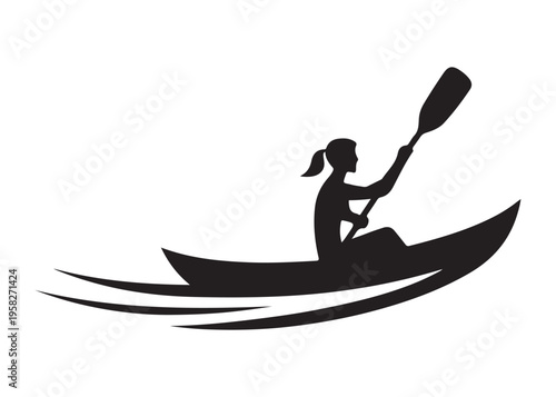 paddling kayak  logo silhouette vector, canoe lake log silhouette illustration, kayak boat silhouettes logo, kayak silhouette logo, canoeing and kayaking logo silhouette design on white background