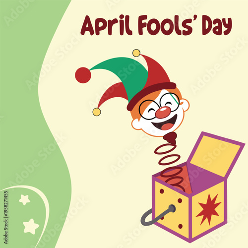 April Fools' Day clown jack-in-the-box vector graphic