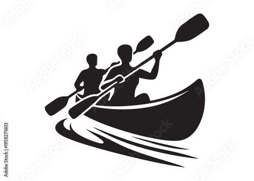 paddling kayak  logo silhouette vector, canoe lake log silhouette illustration, kayak boat silhouettes logo, kayak silhouette logo, canoeing and kayaking logo silhouette design on white background