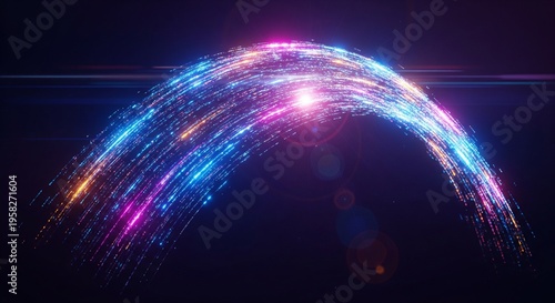 Glowing neon arc flashes in dark space with vibrant light streaks.