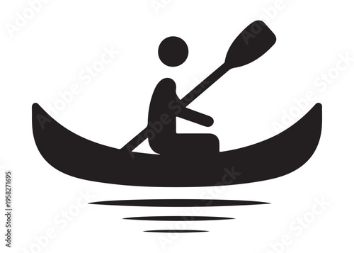 paddling kayak  logo silhouette vector, canoe lake log silhouette illustration, kayak boat silhouettes logo, kayak silhouette logo, canoeing and kayaking logo silhouette design on white background