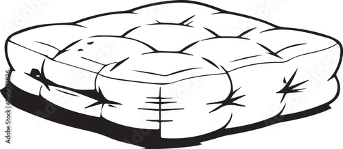 Minimalist black and white floor cushion icon isolated on white background