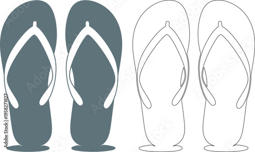Gray flip flop sandals silhouettes