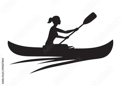 paddling kayak  logo silhouette vector, canoe lake log silhouette illustration, kayak boat silhouettes logo, kayak silhouette logo, canoeing and kayaking logo silhouette design on white background