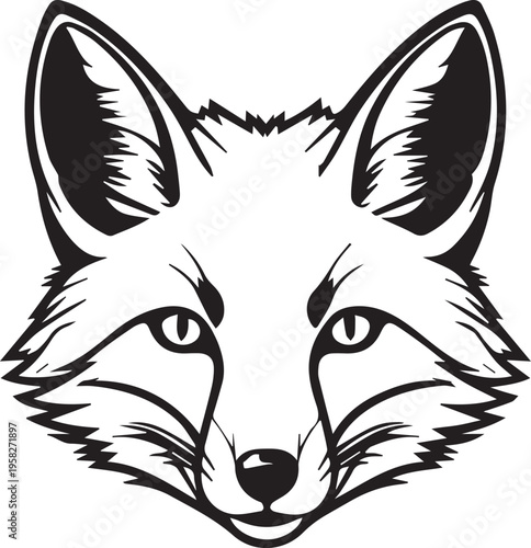Minimalist black and white fox face icon isolated on white background