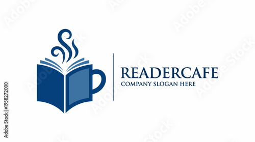 A charming logo design featuring an open book and a steaming coffee cup, representing a warm and inviting atmosphere for readers and coffee lovers alike.