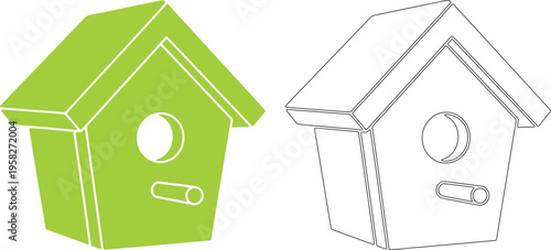 Green and black birdhouse silhouettes white