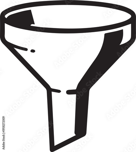 Minimalist black and white funnel diagram icon for business and marketing