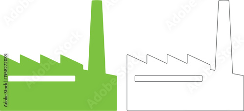 Solid black and green silhouettes of factory buildings