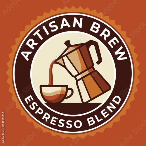 A sophisticated logo showcasing artisan coffee brewing, featuring a classic espresso maker and cup, symbolizing quality, craftsmanship, and the love for coffee culture.