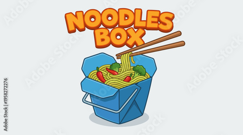 This image features a stylized noodles box filled with delicious noodles and vegetables, perfect for representing Asian cuisine and takeout dining options.