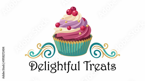 This colorful and delightful cupcake logo showcases a swirled topping and vibrant decorations, making it perfect for a bakery or pastry brand aimed at attracting dessert lovers.