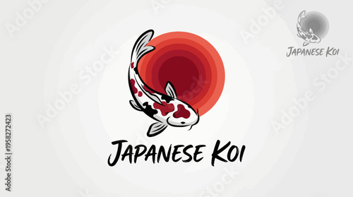 A beautifully illustrated koi fish gracefully swimming against a vibrant red circle, representing peace, tranquility, and the traditional beauty of Japanese culture and art.