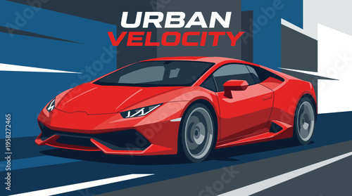 A vibrant illustration of a red sports car in an urban setting, capturing the essence of speed and modern automotive design with motion elements in the background.