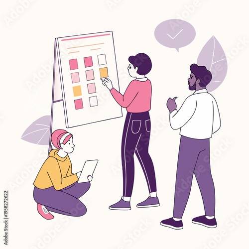 Team members brainstorming project ideas on a whiteboard