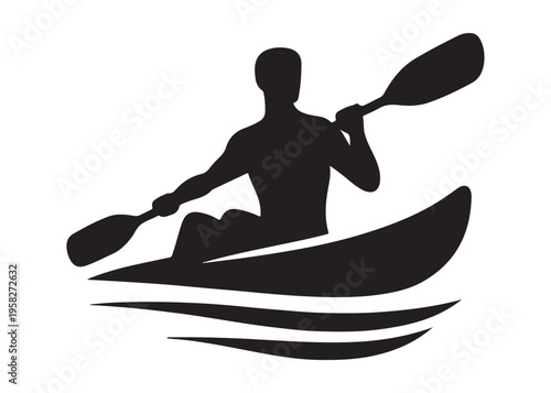 paddling kayak  logo silhouette vector, canoe lake log silhouette illustration, kayak boat silhouettes logo, kayak silhouette logo, canoeing and kayaking logo silhouette design on white background