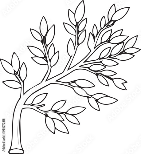 Minimalist black and white tree branch icon isolated on white background