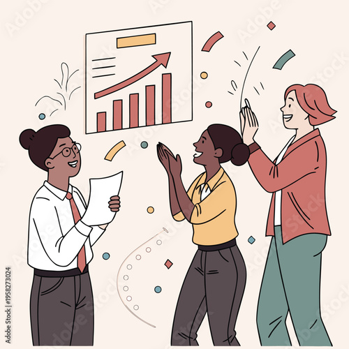 Diverse team celebrating positive business growth and success