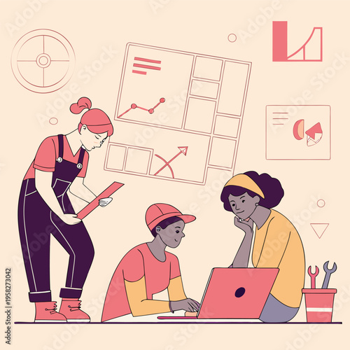 Team of colleagues working together on digital project