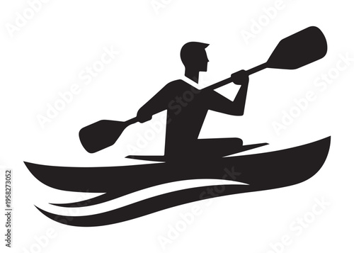 paddling kayak  logo silhouette vector, canoe lake log silhouette illustration, kayak boat silhouettes logo, kayak silhouette logo, canoeing and kayaking logo silhouette design on white background