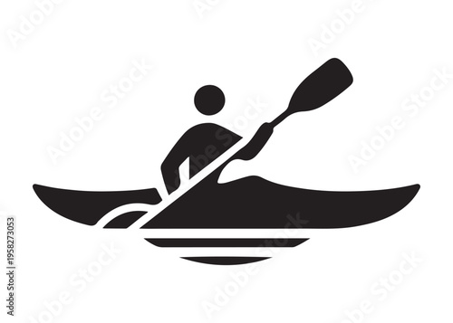 paddling kayak  logo silhouette vector, canoe lake log silhouette illustration, kayak boat silhouettes logo, kayak silhouette logo, canoeing and kayaking logo silhouette design on white background