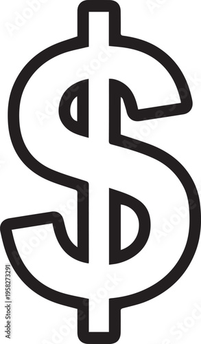 Minimalist black dollar sign icon isolated on white background for finance design
