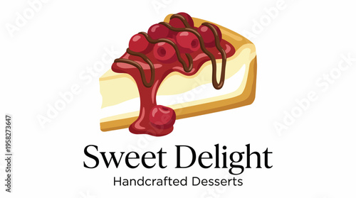 This vibrant image displays a mouthwatering cheesecake topped with rich cherry sauce and drizzled chocolate, evoking the essence of sweet indulgence and satisfaction.