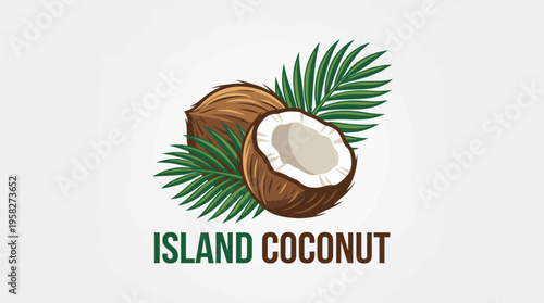 A visually pleasing and organic representation of a coconut nestled in palm leaves, capturing the tropical essence and natural beauty of island life and fresh ingredients.
