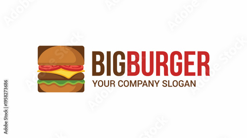 This image showcases a vibrant logo for a burger brand, featuring a mouth-watering burger illustration paired with a catchy slogan, perfect for a fast-food business.