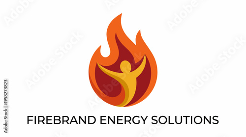 This fiery logo design represents an energy solutions company, showcasing innovation and vitality through a dynamic flame and human figure embodying energy and movement.