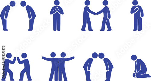 Various blue human icons depicting different gestures and interactions