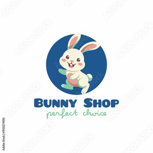 This charming logo features a joyful bunny character, designed to attract attention and convey a sense of fun, perfect for shops targeting children and families.