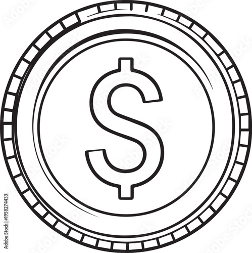 Minimalist dollar sign coin icon isolated on white background vector illustration