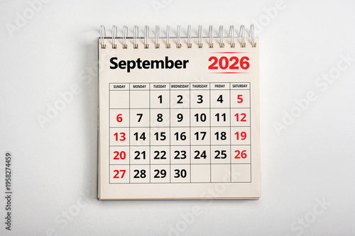 September 2026. Resolution, strategy, solution, goal, business and holidays. Date month September 2026. Page of annual monthly calendar September 2026 planning