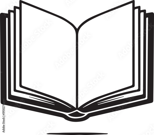 Minimalist open book icon with bold black outline on white background