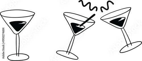 Doodle cocktail glasses cheers drinks hand drawn celebration toast with two alcohol beverages sketch style vector illustration design