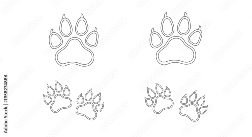 Fototapeta premium Simple black and white illustration featuring two sets of animal paw prints
