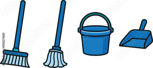 A set of cleaning tools on a white background