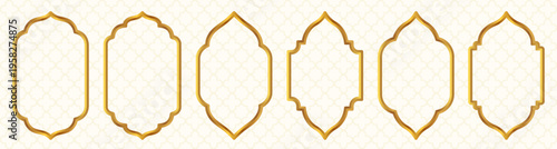 Golden Islamic vector arch frames, luxury gold arch borders for Ramadan backgrounds, labels and graphic design