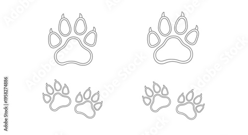 Simple black and white illustration featuring two sets of animal paw prints