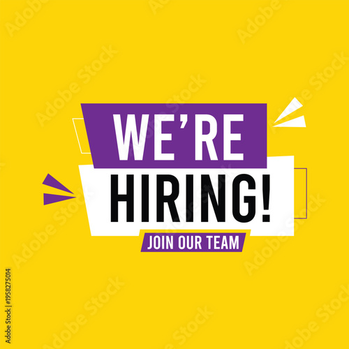 We are hiring join our team banner template on yellow background for recruitment social media post and job vacancy.