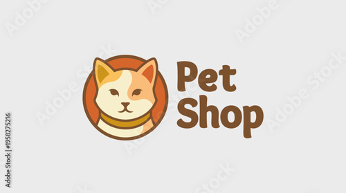 This image represents a charming logo for a pet shop, showcasing a delightful cat design that invokes feelings of companionship, love, and joy for pet lovers.
