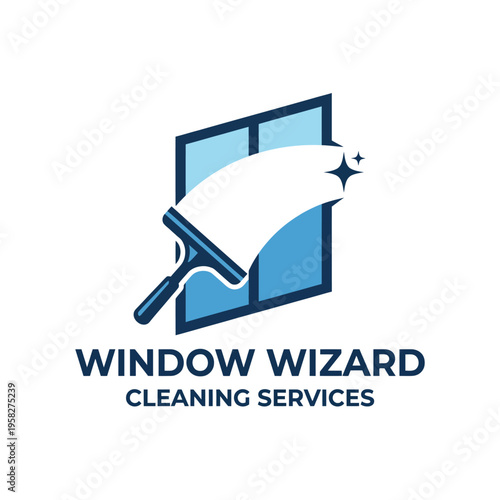 The Window Wizard logo cleverly integrates a squeegee and sparkling window visuals, representing cleanliness and professionalism in window cleaning services.