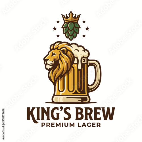 The premium lager logo portrays a majestic lion and hopping beer design, symbolizing quality, craftsmanship, and the celebratory essence of fine brewing.