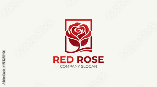 The Red Rose logo showcases a beautifully designed rose within a frame, symbolizing love, elegance, and quality, perfect for representing a sophisticated brand.
